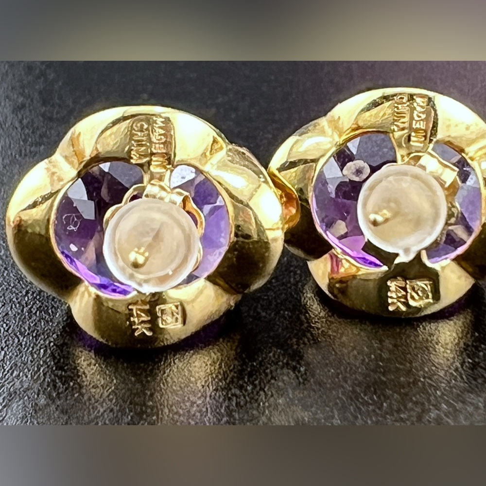 14K Gold Two Carat Oval Cut Amethyst Stud Earrings - Picture 4 of 7